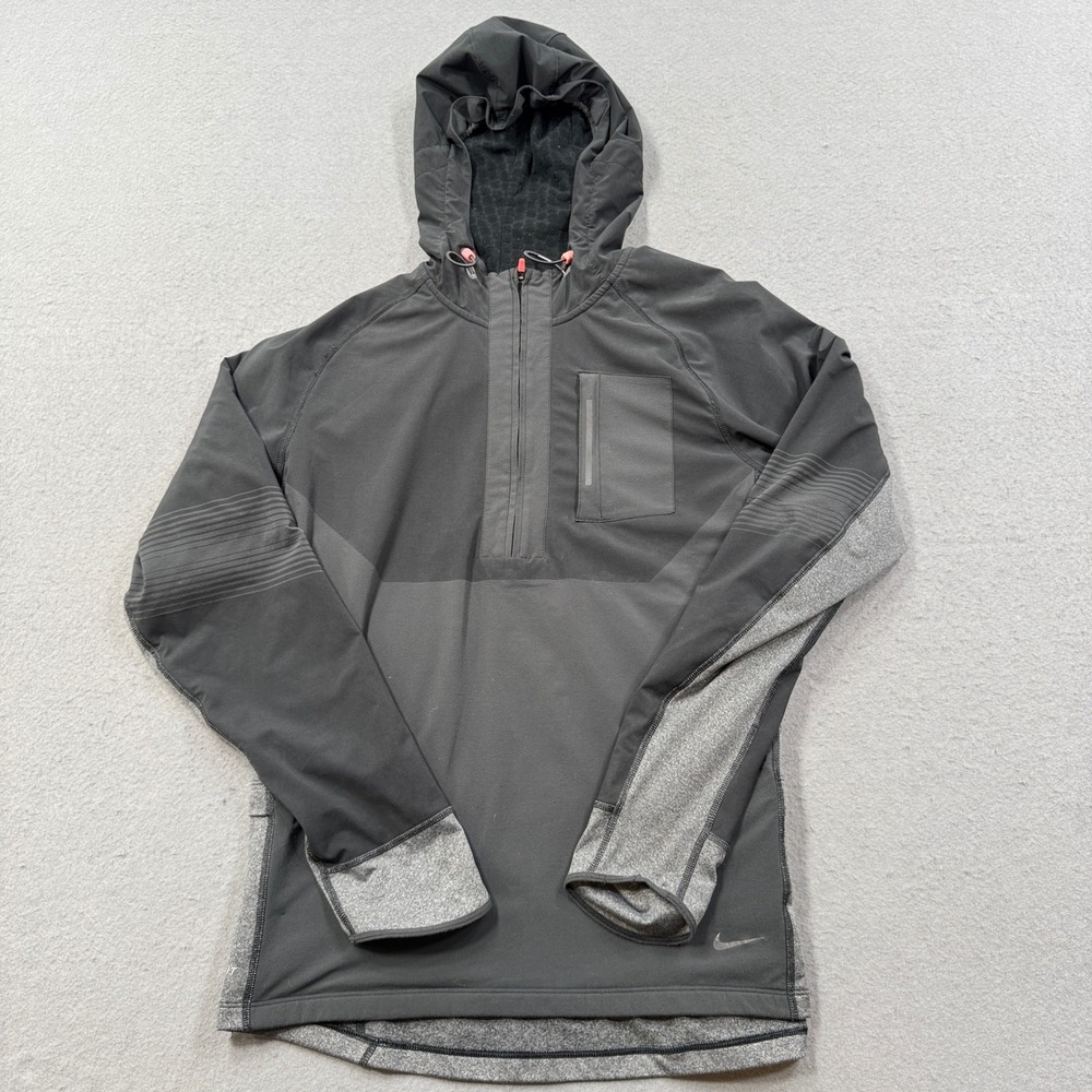 Nike Running Jacket Men's Medium Black Gray Dri-FIT Thermal Half Zip Activewear